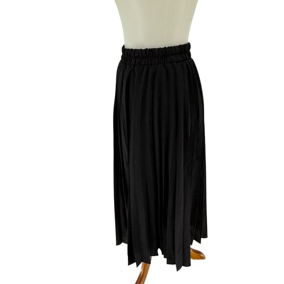 Pleated Black Midi Skirt With Elastic Waistband By Chartou, S - Picture 2 of 7